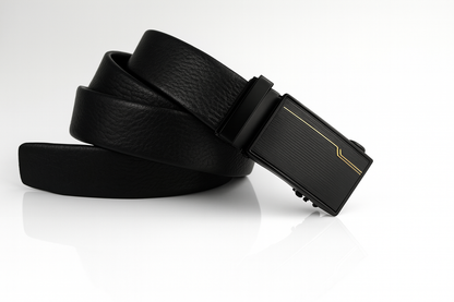 HUSHAHIDE Men's PU Leather Auto Lock Belt | Stylish Black Adjustable Formal Belt with Elegant Buckle (48 Inches)