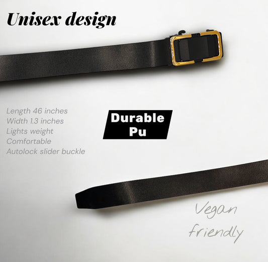 Hushahide Unisex PU Leather Belt with Auto-Lock Slider Buckle – Adjustable 46 Inch, Vegan Friendly