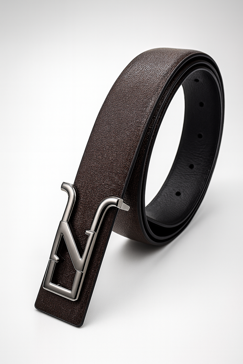 Hushahide PU Leather Belt for Men | Z Alphabet Smokey Buckle | Vegan Friendly | Free Size (46 Inch, Brown)