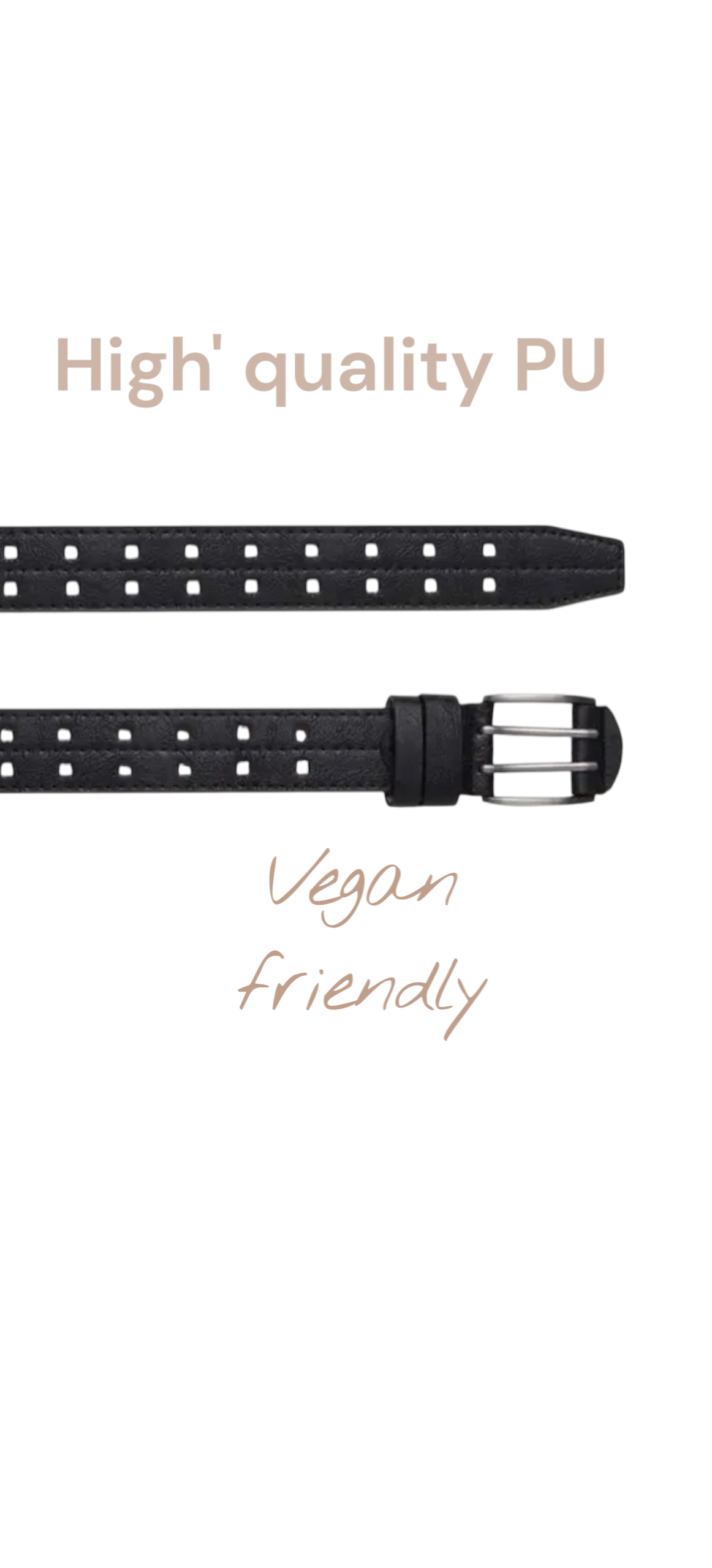 HUSHAHIDE Black PU Leather Belt for Men | Stylish Casual & Formal Belt with Silver Double Pin Buckle | Vegan Friendly