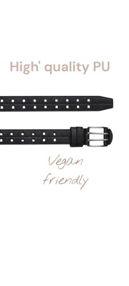HUSHAHIDE Black PU Leather Belt for Men | Stylish Casual & Formal Belt with Silver Double Pin Buckle | Vegan Friendly