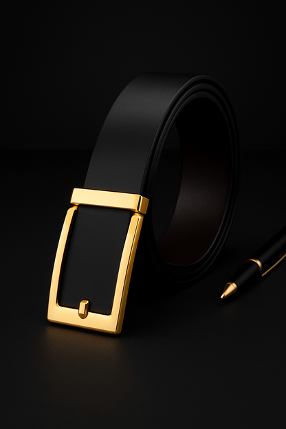 HUSHAHIDE Men's PU Leather Belt | Vegan-Friendly 48 Inch Adjustable Belt with Gold Autolock Slider Buckle | Stylish Formal & Casual Wear