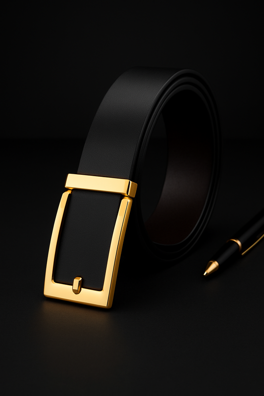 HUSHAHIDE Men's PU Leather Belt | Vegan-Friendly 48 Inch Adjustable Belt with Gold Autolock Slider Buckle | Stylish Formal & Casual Wear