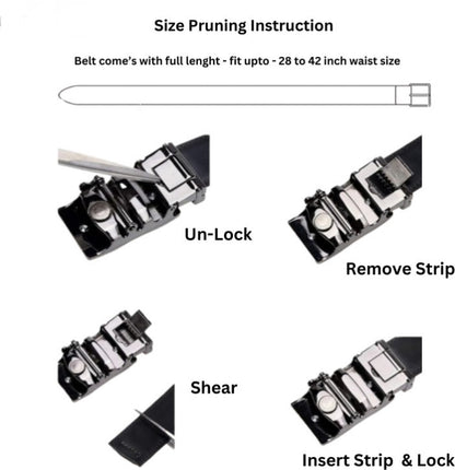 HUSHAHIDE Men’s Black PU Leather Belt with Premium Autolock Adjustable Buckle – 48 Inches Stylish Formal & Casual Wear Belt