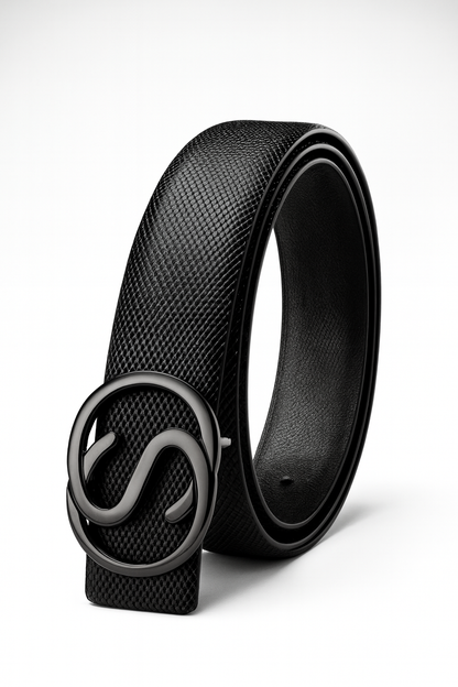 Hushahide Unisex Textured PU Belt | Smokey Silver “S” Alphabet Buckle | Vegan Friendly | Free Size 46 Inch