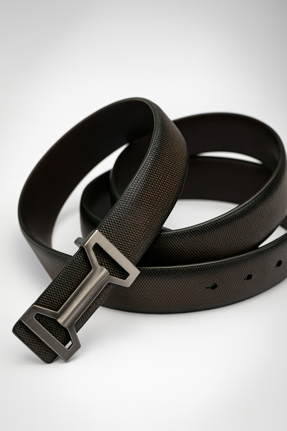 Hushahide Men’s Brown Textured PU Leather Belt with Smokey Silver Stylish Buckle | Durable, Lightweight & Vegan Friendly