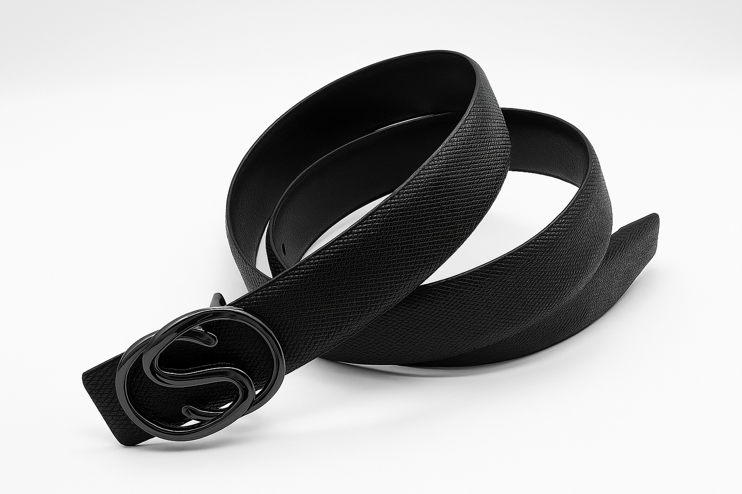 Hushahide Unisex Textured PU Belt | Smokey Silver “S” Alphabet Buckle | Vegan Friendly | Free Size 46 Inch