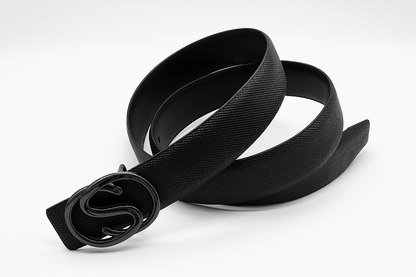 Hushahide Unisex Textured PU Belt | Smokey Silver “S” Alphabet Buckle | Vegan Friendly | Free Size 46 Inch