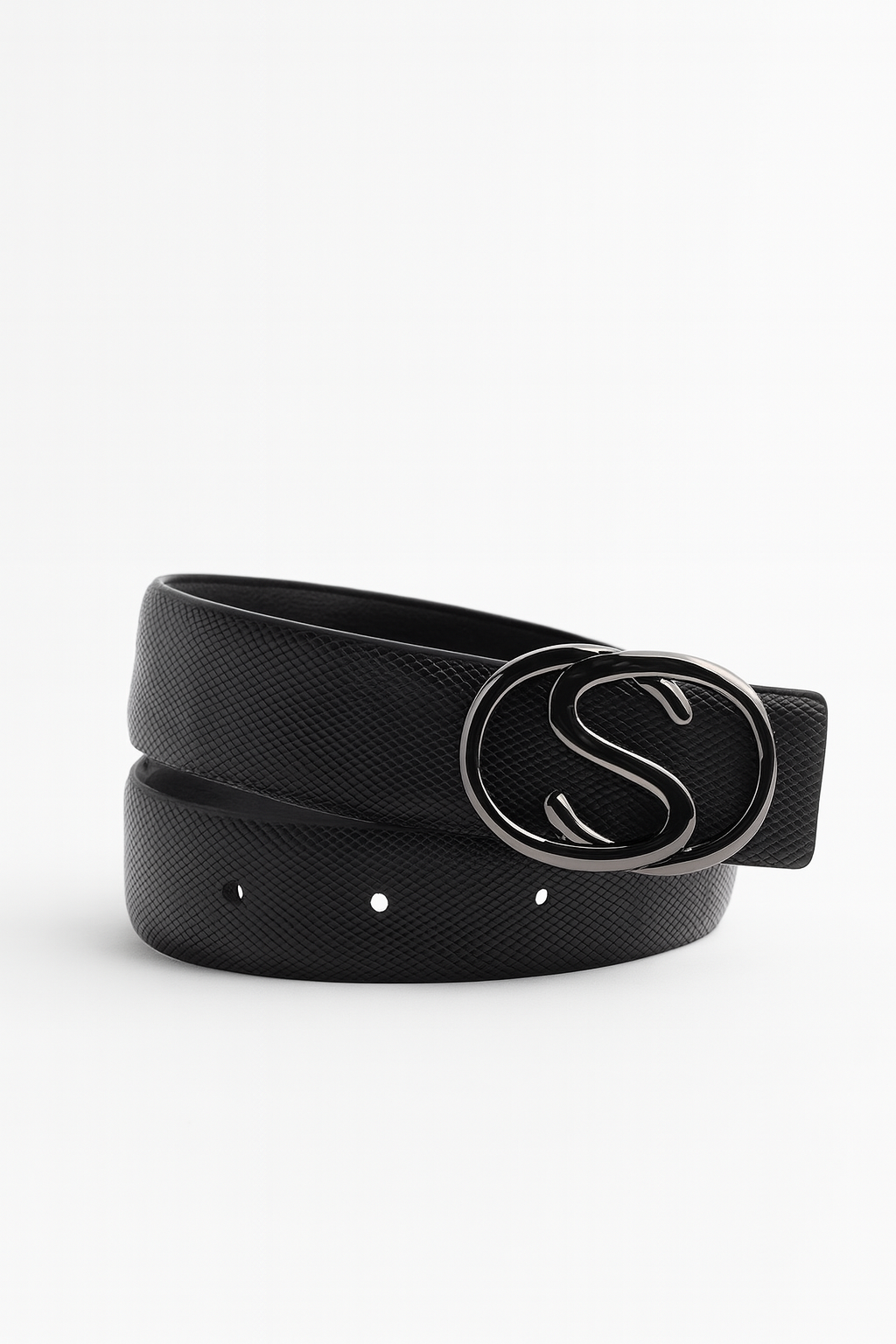 Hushahide Unisex Textured PU Belt | Smokey Silver “S” Alphabet Buckle | Vegan Friendly | Free Size 46 Inch