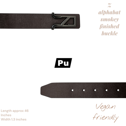 Hushahide PU Leather Belt for Men | Z Alphabet Smokey Buckle | Vegan Friendly | Free Size (46 Inch, Brown)
