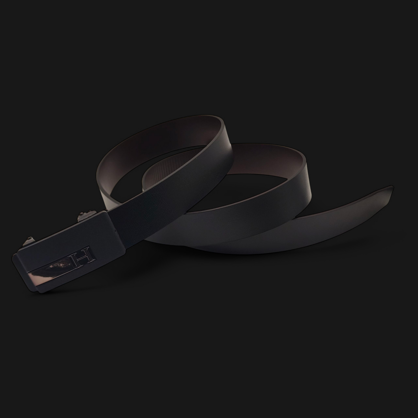 Hushahide Black PU Leather Belt for Men | Vegan Friendly | Autolock Buckle with H Logo | Fits up to 40 Waist Size