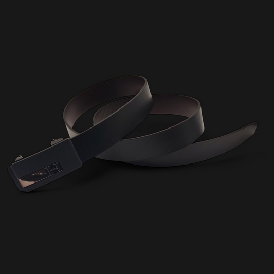 Hushahide Black PU Leather Belt for Men | Vegan Friendly | Autolock Buckle with H Logo | Fits up to 40 Waist Size