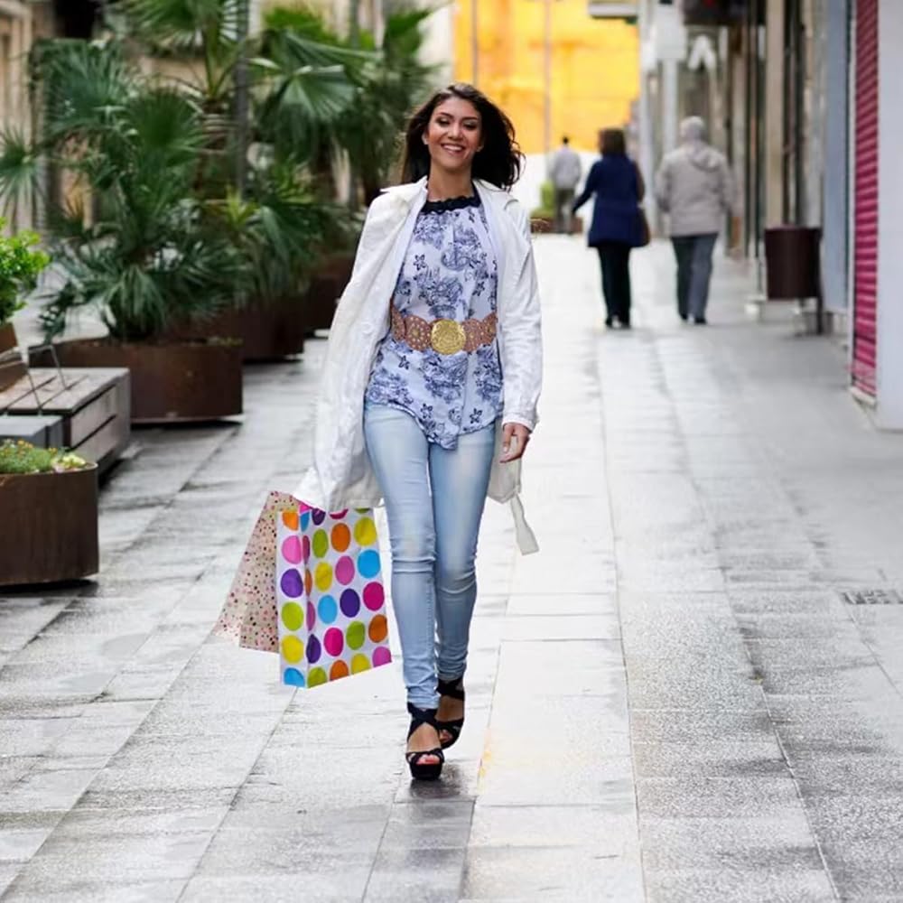 Stylish Vintage Brown Women Belt with Golden Round Metal Buckle | Wide Designer Waist Belt for Dresses, Saree, Jeans | Artificial Leather Belt for Women