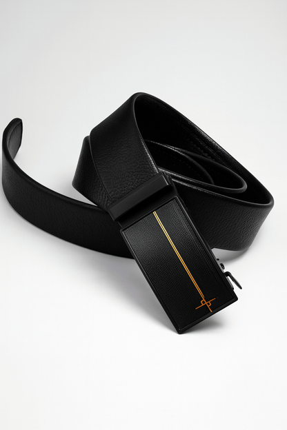 HUSHAHIDE Men's PU Leather Belt with Stylish Autolock Adjustable Buckle – Black, 48 Inches