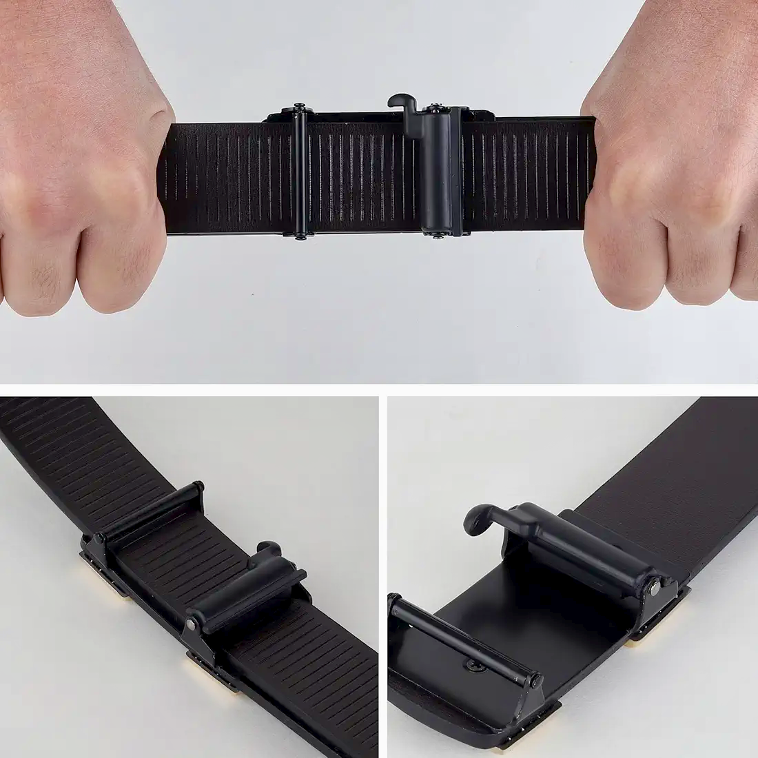 HushaHide Men's Black PU Leather Belt | Autolock Buckle | Stylish Formal & Casual Waist Belt (Fits Up to 40 Inches)