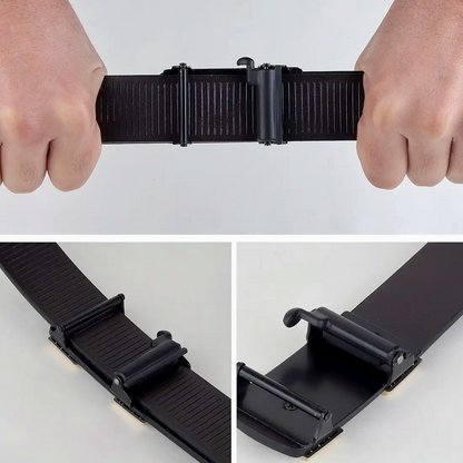 HushaHide Men's Black PU Leather Belt | Autolock Buckle | Stylish Formal & Casual Waist Belt (Fits Up to 40 Inches)