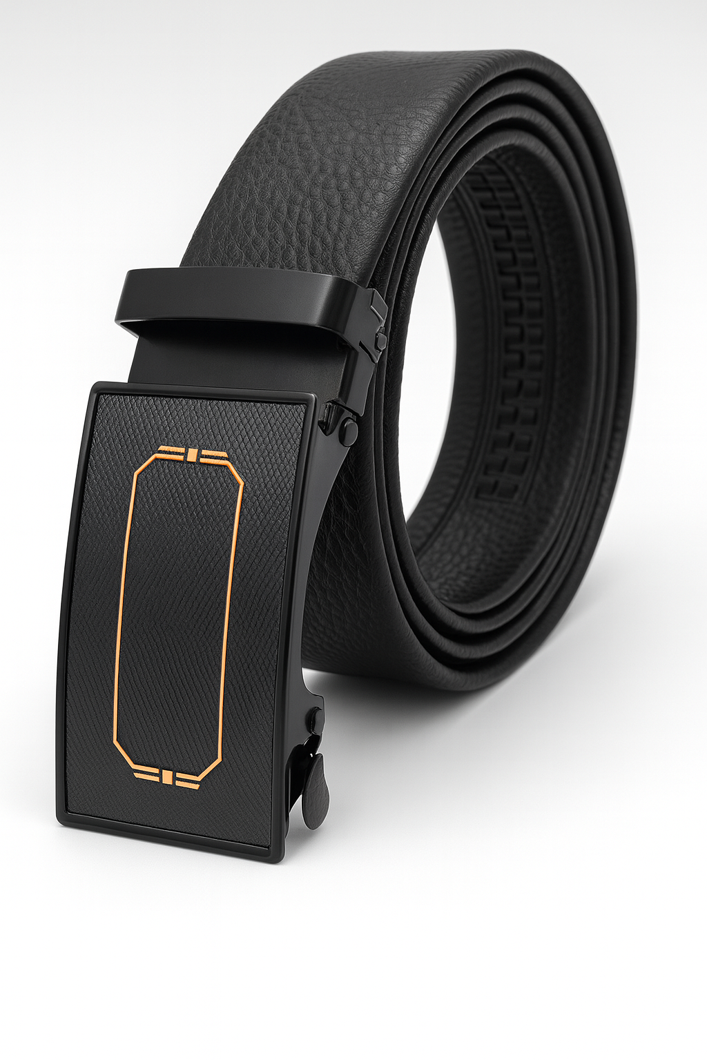 HUSHAHIDE Men’s Black PU Leather Belt with Premium Autolock Adjustable Buckle – 48 Inches Stylish Formal & Casual Wear Belt