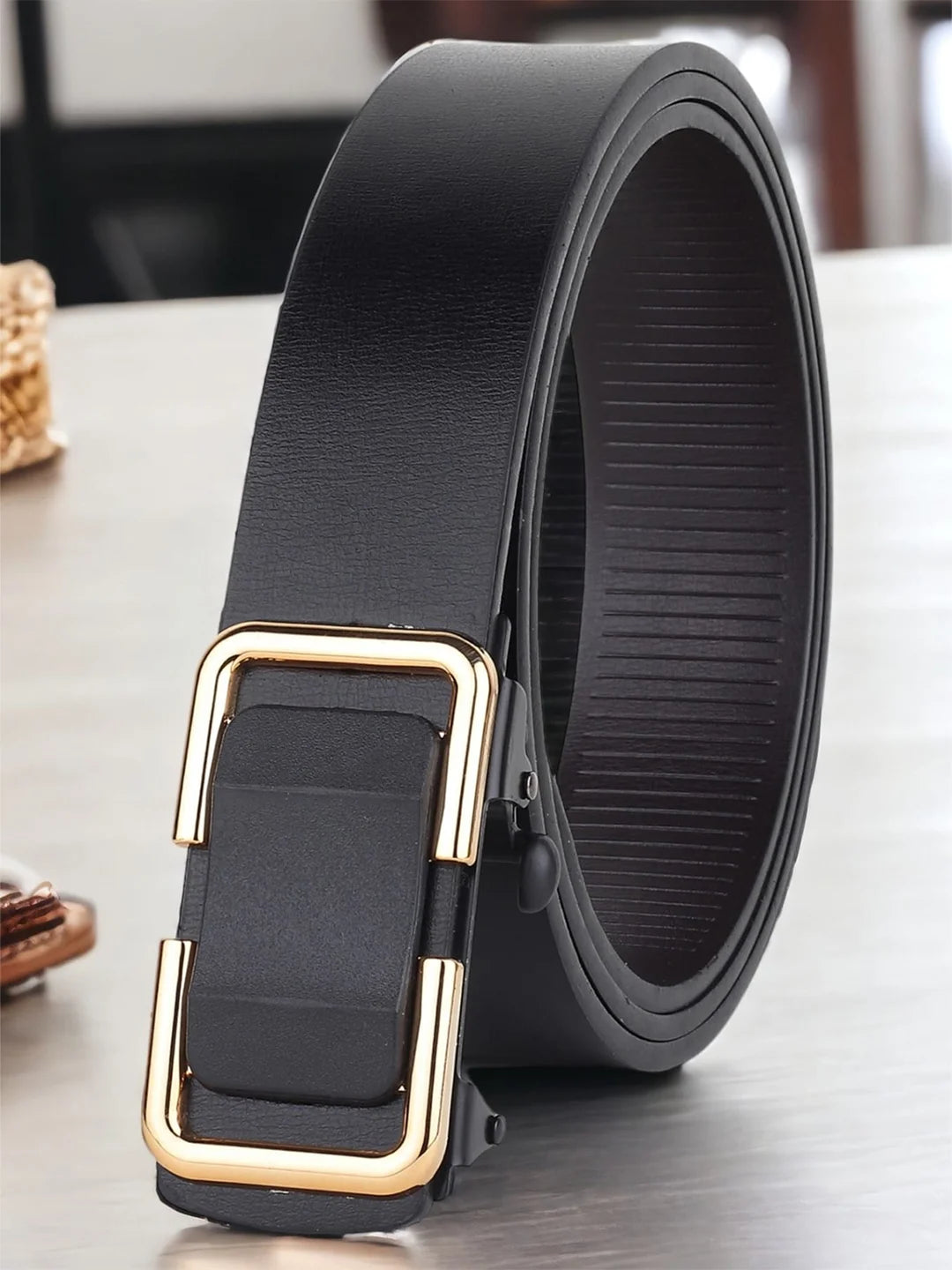 Hushahide Unisex PU Leather Belt with Auto-Lock Slider Buckle – Adjustable 46 Inch, Vegan Friendly
