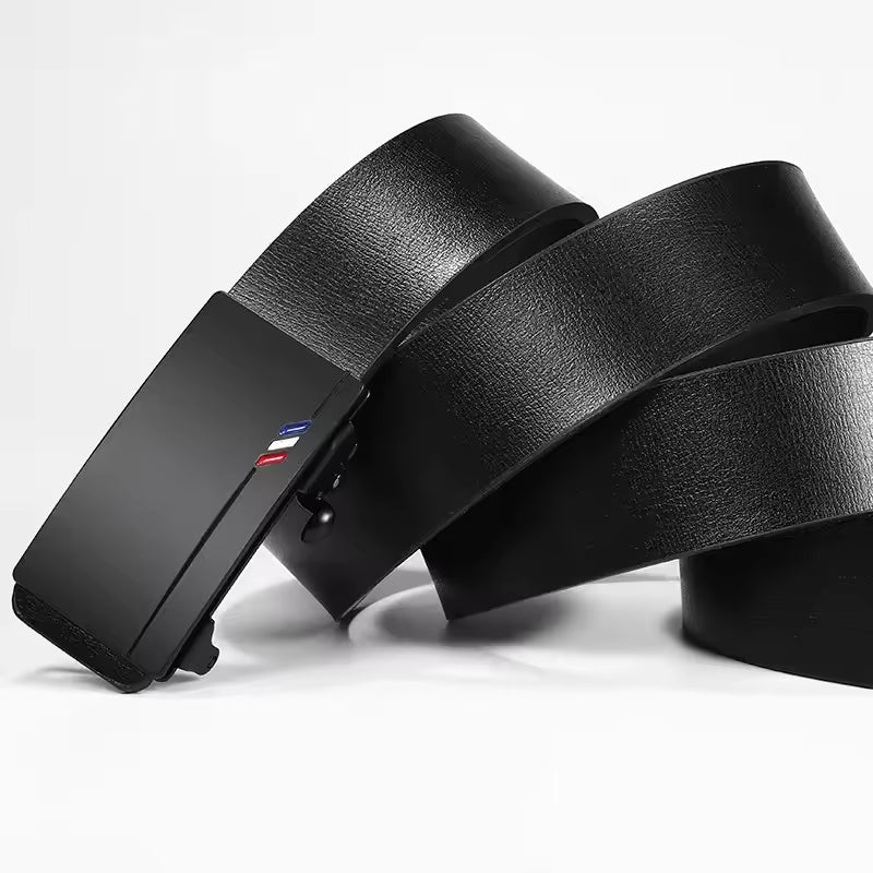 Hushahide Black PU Leather Auto-Lock Buckle Belt for Men | Lightweight Casual & Formal Wear | 1.3 Inch Width, Fits up to 40 Inch Waist
