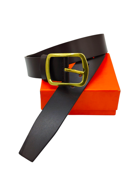 Hushahide Men's PU Leather Belt with Classic Pinhole Buckle | Brown Formal & Casual Belt | Fits up to 40 Waist Size