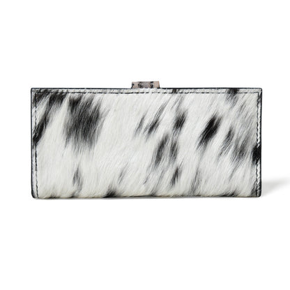 HUSHAHIDE Women’s Genuine Leather Hair-On Hand Clutch – 12 Card Slots, Zip Pocket, Floral Tooled Snap Closure (8x4 inch)
