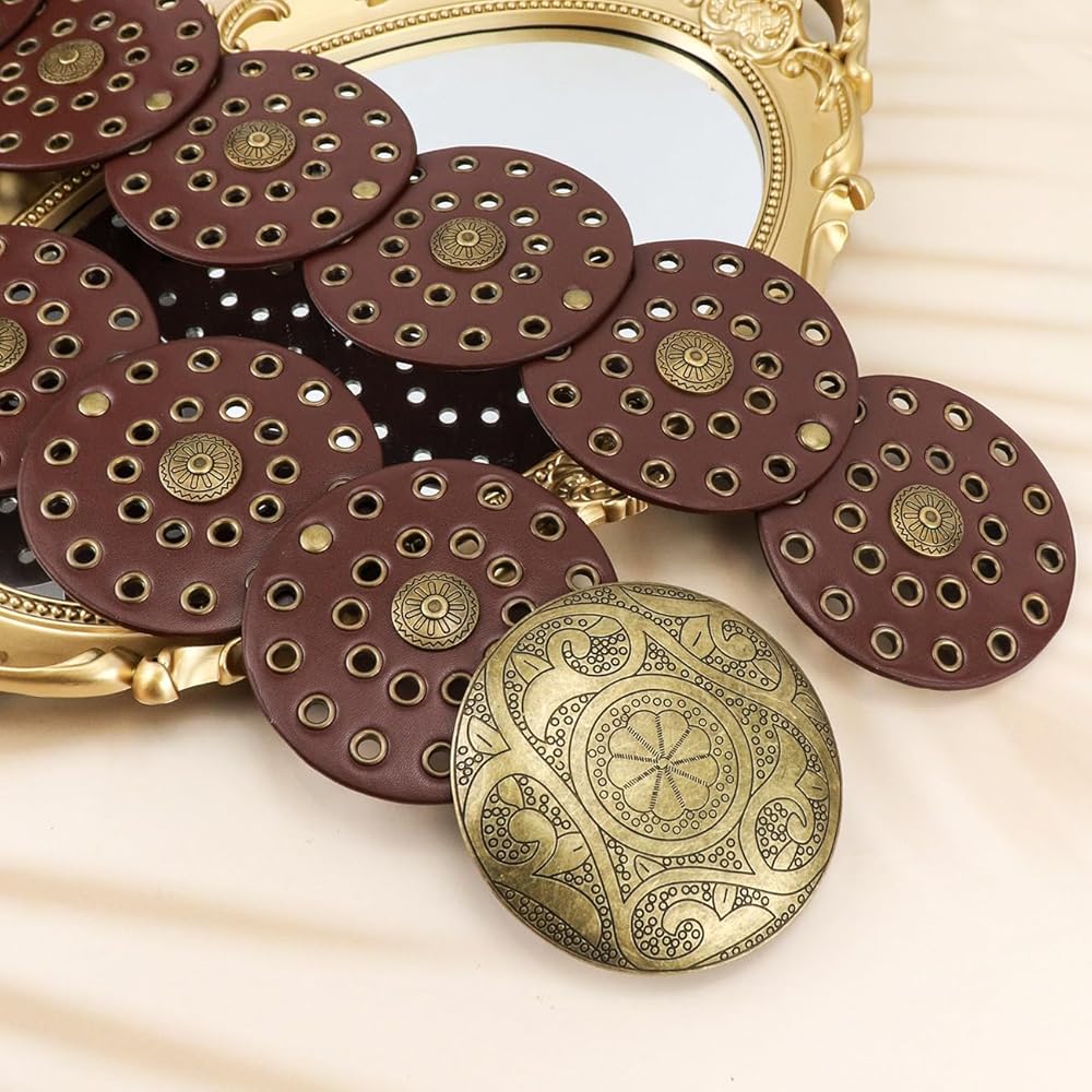 Stylish Vintage Brown Women Belt with Golden Round Metal Buckle | Wide Designer Waist Belt for Dresses, Saree, Jeans | Artificial Leather Belt for Women