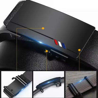 Hushahide Black PU Leather Auto-Lock Buckle Belt for Men | Lightweight Casual & Formal Wear | 1.3 Inch Width, Fits up to 40 Inch Waist