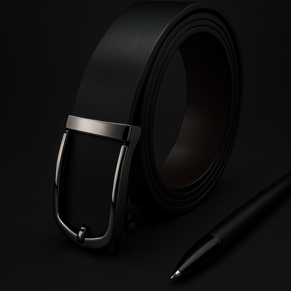 HUSHAHIDE Men's Black PU Leather Belt | 48 Inch Autolock slider Buckle | Stylish Formal & Casual