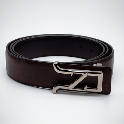 Hushahide PU Leather Belt for Men | Z Alphabet Smokey Buckle | Vegan Friendly | Free Size (46 Inch, Brown)
