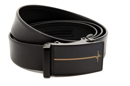 HUSHAHIDE Men's PU Leather Belt with Stylish Autolock Adjustable Buckle – Black, 48 Inches