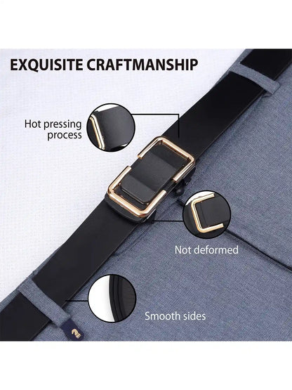 Hushahide Unisex PU Leather Belt with Auto-Lock Slider Buckle – Adjustable 46 Inch, Vegan Friendly