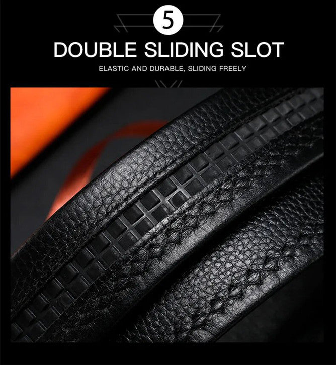 Hushahide Men's Black PU Leather Belt with Stylish Auto-Lock Adjustable Buckle (48 Inches)